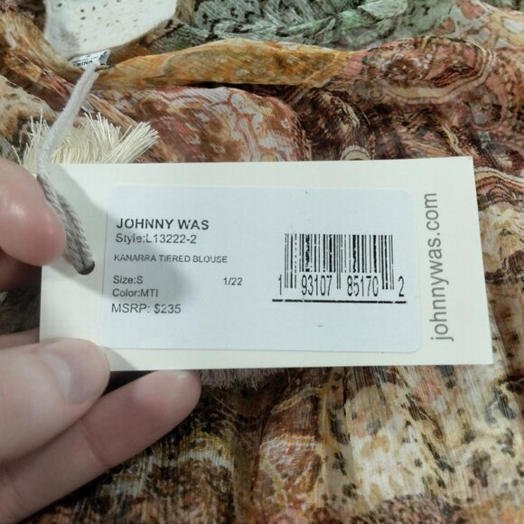 NWT $235 Johnny Was Kanarra Sheer Silk Tunic Blouse S Patchwork Floral Boho - Picture 4 of 6